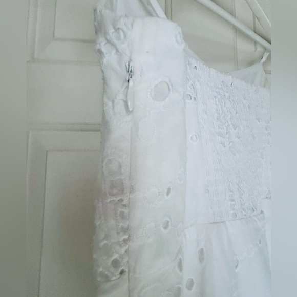 White 100% Cotton Eyelet Seashell Pattern Slip Dress - Picture 9 of 12